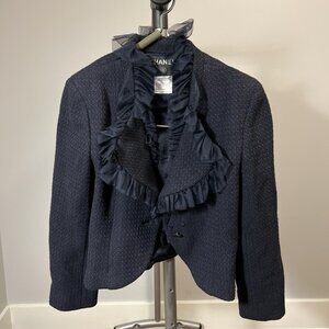 Vintage Chanel 02 C 2002 Cropped Wool Blazer - Navy